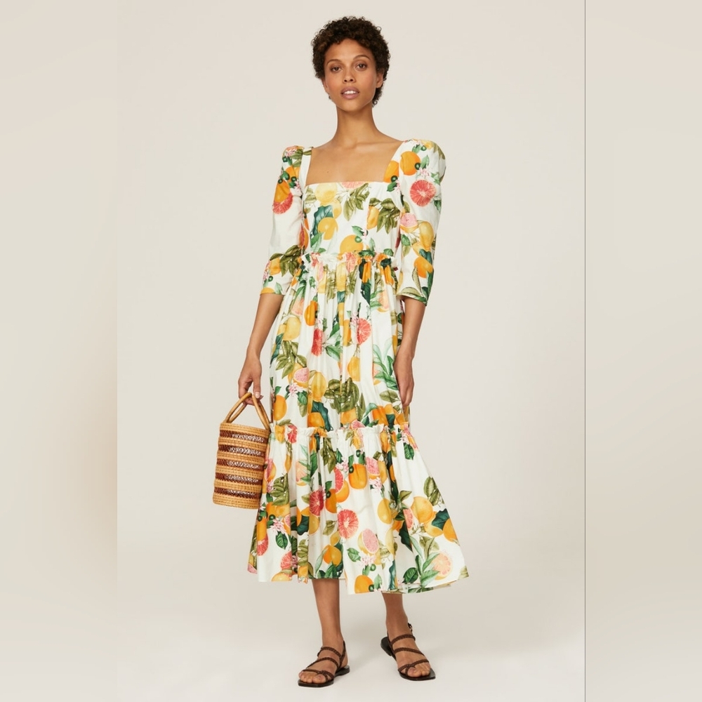 RTR sz8 Cara Cara New York Blue Hill Dress 🍊 grapefruit 🌿 fruit tropical midi